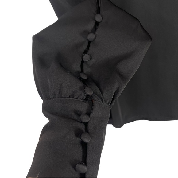 Express Womens Black Sheer Blouse Size Med Long Sleeve Round Neck Career NWT - Picture 3 of 14